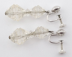 Signed BB Faceted Rock Quartz Crystal Bead Sterling Silver Chandelier Earrings
