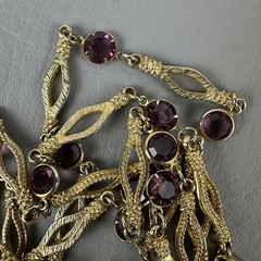 Vintage Necklace Gold Tone Multi Strand Purple Rhinestone Statement 25″
