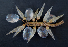 Vtg Rare Frosted Icicle Shape & Faceted Crystals Wired Brooch 4 1/8″ Long