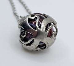 Vintage Artisan Art Glass Perfume Bottle Pendant Necklace Silver Tone Scent Vial