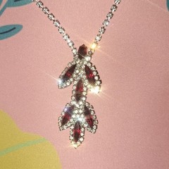 VTG MEDICI Two Sisters Silver Tone Rhinestone Necklace Red Simulated Gemstones