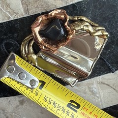 Vintage Onyx Mixed Metal Brooch Gold Silver Copper Black Onyx Gem Modernist 2”