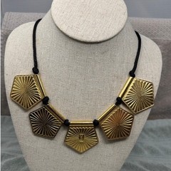 Vintage Yves Saint Laurent YSL Red Gold Pentagonal Statement Cord Necklace