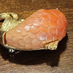 MV Vellano Red Koi Fish Jelly Belly Carved Lucite Brooch Pin MCM Vtg FOR REPAIR