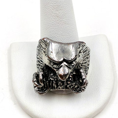 Vintage G&S WILD & FREE Eagle Biker Ring Size 13.5 Silver Tone a282