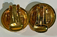 Signed LANVIN GERMANY Gold Metal Blue Stones VINTAGE Clip On Earrings