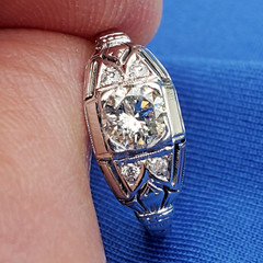 Original EARTH MINED DIAMOND Deco Engagement Ring Gatsby ERA Solitaire 14K GOLD