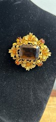 Vintage Amber Rhinestones Brooch Pin. Made In Austria.