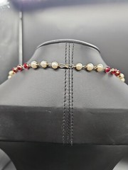12.5in Vintage Faux Pearl Bead & Red Faucet Crystal Glass Bead Necklace