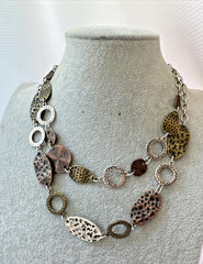 Vtg CHUNKY 90s 80s multitone Brutalist Textured Metal Modernist Necklace Unique
