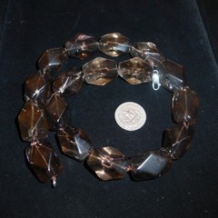 STUNNING ail STERLING SILVER 21MM SMOKEY QUARTZ CHUNKY- BEAD NECKLACE 19″