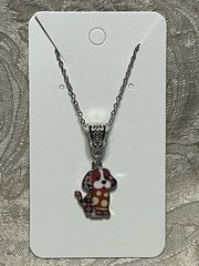 Adorable Cartoon Dog Puppy Floral Silver Enamel Bohemian Fashion Necklace 18”