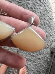 Vintage 950 Sterling Silver Fan Agate Stone Drop Dangle Earrings