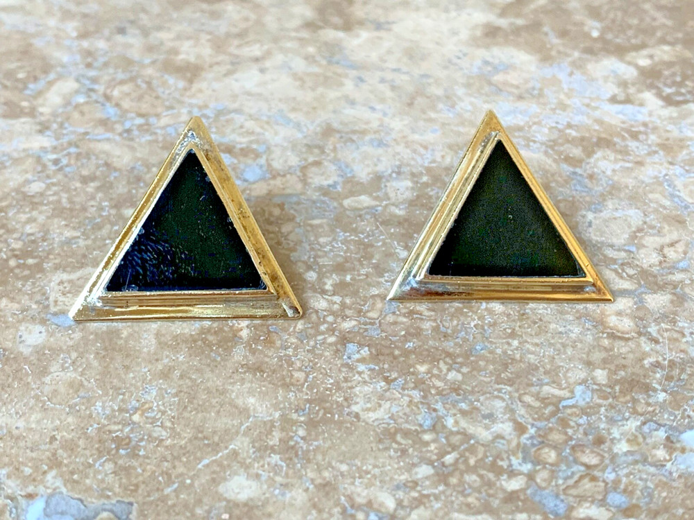 Suzanne St. Claire VTG Signed Sterling Silver Onyx Earrings 12 Grams 1″ Triangle