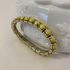 Vintage Yellow Pave Set Plastic Stone Stretch Bracelet Silver Tone Mid Century