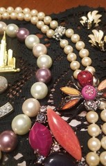 Vintage Jewelry Lot, Pearl Necklaces, Brooches, Slides, Ring, Earrings, 20 Items