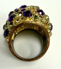 Vintage Gold Tone Rhinestone Dome Ring Purple Green Cocktail Statement Size8