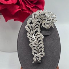 Vintage Feather Brooch Rhinestone Silver Tone Art Deco Style Pin Jewelry Stement