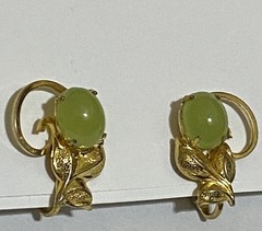 Signed Vintage 1/20 12K GF Green Jade Earrings Artist A. S. JJJ Clip On medium