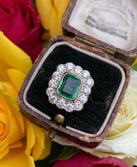 2.50 CT Green Emerald Cut CZ Art Deco Antique Style Engagement 925 Silver Ring