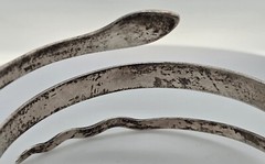 Antique Middle Eastern Niello Coiled Snake Silver Bracelet