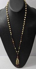 Avon Tassel Necklace Beaded Natural Long Statement Beaded Brown Yellow Signed NR