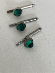 Vintage Style Cuff Links With Green Stone Cabochon.