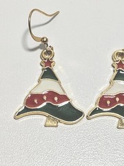 Dangle Drop Earrings Christmas Trees Green White Red Gold Filled Hooks