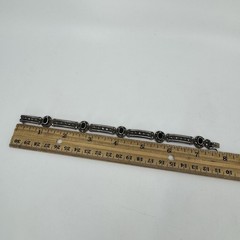 Vintage Sterling Silver 925 Marcasite and Black Onyx Link Bracelet 7.5 Inches