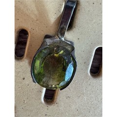 Vintage Natural peridot Gemstone Pendant oval cut olive green sterling silver