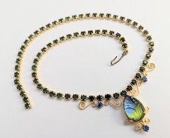 Vtg Juliana Style Molded Green Blue Givre Glass Rhinestone Costume Jewelry Set