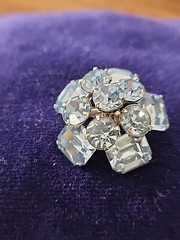 1.1/4″ Vintage Coro Brooch Pin Aquamarine Foilded Back Rhinestones Costume Jewel