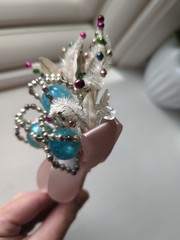 Vintage Atomic MCM Blue Mercury Glass Ball Silver Beads Corsage Pin Rare Find