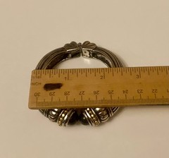 Vintage Silver Tone & Gold Tone Bracelet Black Onyx Striped Hinged Cuff