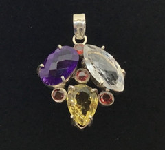 Sterling Silver Multicolor Precious Gemstone Vintage Pendant