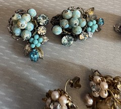 Robert Clip Earring LOT 6 Pair Wired Bead Cluster AB Rhinestone All Signed Vtg