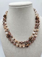 VINTAGE Shades of Bronze Faceted Glass Beaded Long Strand Necklace Covertible