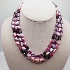 Vintage Japan 1950s Pink Lavender Pearl Finish 3 Strand Necklace 17”