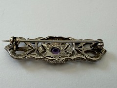 Vintage Sterling Silver 925 Amethyst & Marcasite Bar Brooch **See Notes**