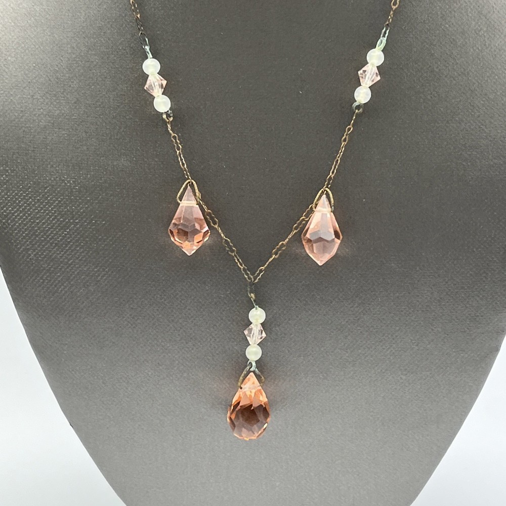Art Deco Pink Necklace Paper Clip Chain 16″ Antique Jewelry