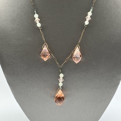 Art Deco Pink Necklace Paper Clip Chain 16″ Antique Jewelry