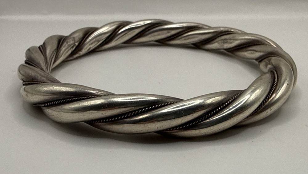 900 Silver Chucky Heavy Twisted Mexico Taxco Bracelet Bangle (63.7gr)
