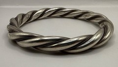 900 Silver Chucky Heavy Twisted Mexico Taxco Bracelet Bangle (63.7gr)