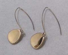 Gold Tone Long Wire Hammered Wide Teardrop Dangle Earrings 2-5/8”