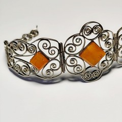 Vintage Baltic Amber Filigree Bracelet 1970s Melchior Cuff 17cm 6.7″