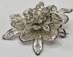 Pin Back Button Brooch Flower Silver 925