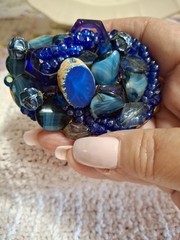 Vintage Large 3″ Blue Multistone And Bead Strung Brooch Unsigned Haskell/Hager?