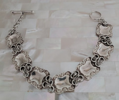 Vintage SE Thailand 925 Sterling Silver Repousse Link Bracelet 8″ L