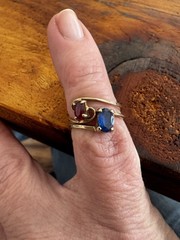 VTG 10K Yellow Gold Two Rings Toi et Moi Ruby Sapphire Ring Set sz 4.25 2.39 Gr