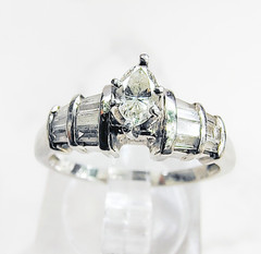 14K White Gold .69ct Marquise & Baguette Natural Diamond Ring Size 6 5g Vintage